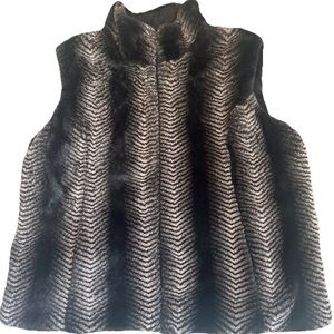 Giacca zebra Faux Fur Vest Reversible Black Silver Quilted  XL Zip $195